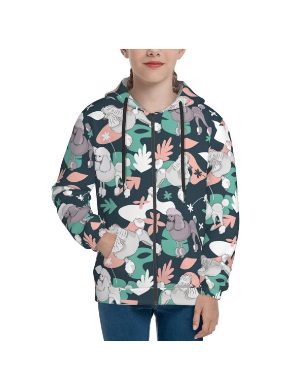 Hoodies for Teen Girls Boys - Exotic Cute Poodle Dog Pink Warm Boys' Fashion Zip Up Hoodies & Sweatshirts, Boys Girls Kids Clothes Size 7-8 Youth Pullover with Kangaroo Pocket