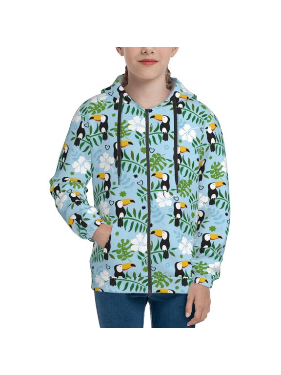 Hoodies for Teen Girls Boys - Exotic bird toucan Warm Boys' Fashion Zip Up Hoodies & Sweatshirts, Boys Girls Kids Clothes Size 14-16 Youth Pullover with Kangaroo Pocket