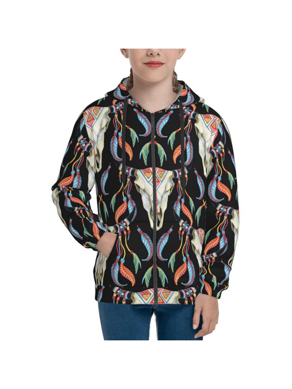 Hoodies for Teen Girls Boys - Exotic buffalo skull cool Warm Boys' Fashion Zip Up Hoodies & Sweatshirts, Boys Girls Kids Clothes Size 18-20 Youth Pullover with Kangaroo Pocket