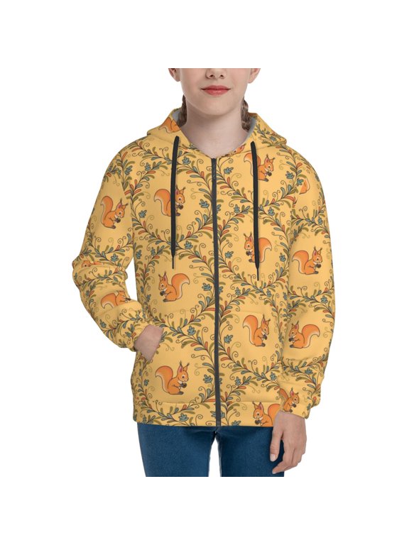 Hoodies for Teen Girls Boys - Exotic cute cartoon squirrel Warm Boys' Fashion Zip Up Hoodies & Sweatshirts, Boys Girls Kids Clothes Size 7-8 Youth Pullover with Kangaroo Pocket