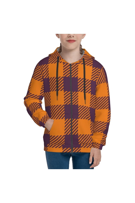 Hoodies for Teen Girls Boys - Fall Buffalo Plaid Warm Boys' Fashion Zip Up Hoodies & Sweatshirts, Boys Girls Kids Clothes Size 10-12 Youth Pullover with Kangaroo Pocket