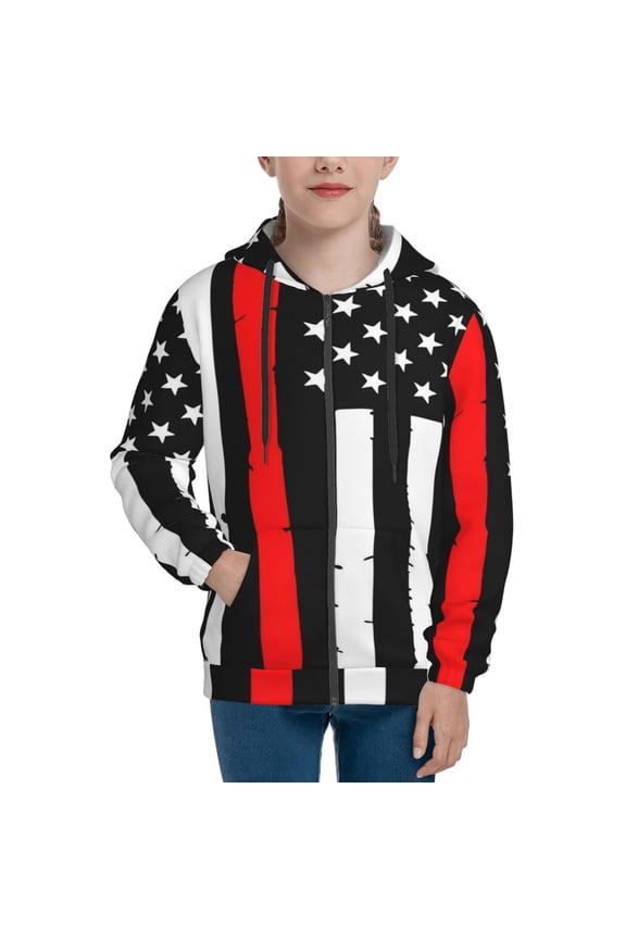 Hoodies for Teen Girls Boys - Firefighters USA Flag Warm Boys' Fashion Zip Up Hoodies & Sweatshirts, Boys Girls Kids Clothes Size 10-12 Youth Pullover with Kangaroo Pocket