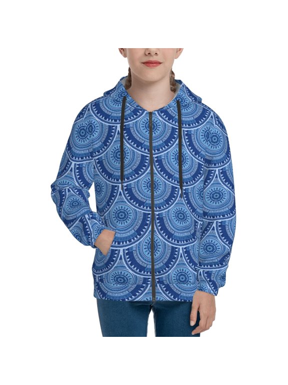 Hoodies for Teen Girls Boys - Fish scale Exotic blue Warm Boys' Fashion Zip Up Hoodies & Sweatshirts, Boys Girls Kids Clothes Size 14-16 Youth Pullover with Kangaroo Pocket