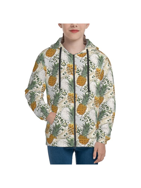 Hoodies for Teen Girls Boys - Fruit Pineapples Warm Boys' Fashion Zip Up Hoodies & Sweatshirts, Boys Girls Kids Clothes Size 10-12 Youth Pullover with Kangaroo Pocket