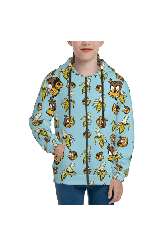 Hoodies for Teen Girls Boys - Funny Banana Monkey Warm Boys' Fashion Zip Up Hoodies & Sweatshirts, Boys Girls Kids Clothes Size 14-16 Youth Pullover with Kangaroo Pocket