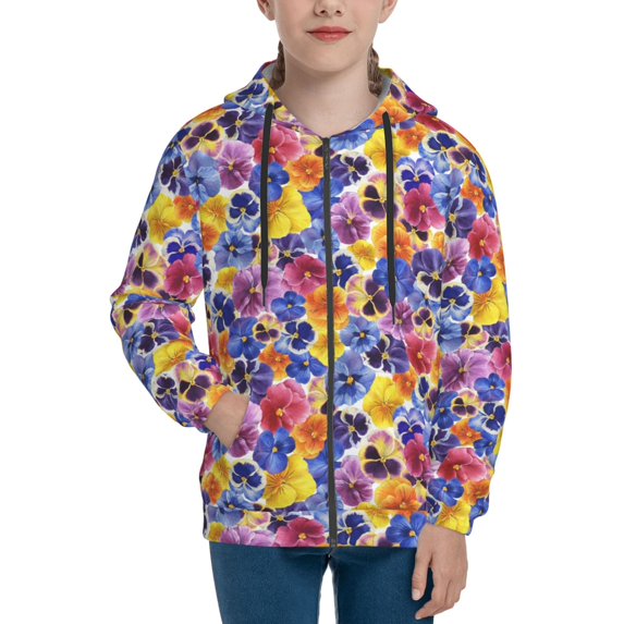 Hoodies for Teen Girls Boys - Garden Tricolor Pansy Flower Warm Boys' Fashion Zip Up Hoodies & Sweatshirts, Boys Girls Kids Clothes Size 14-16 Youth Pullover with Kangaroo Pocket