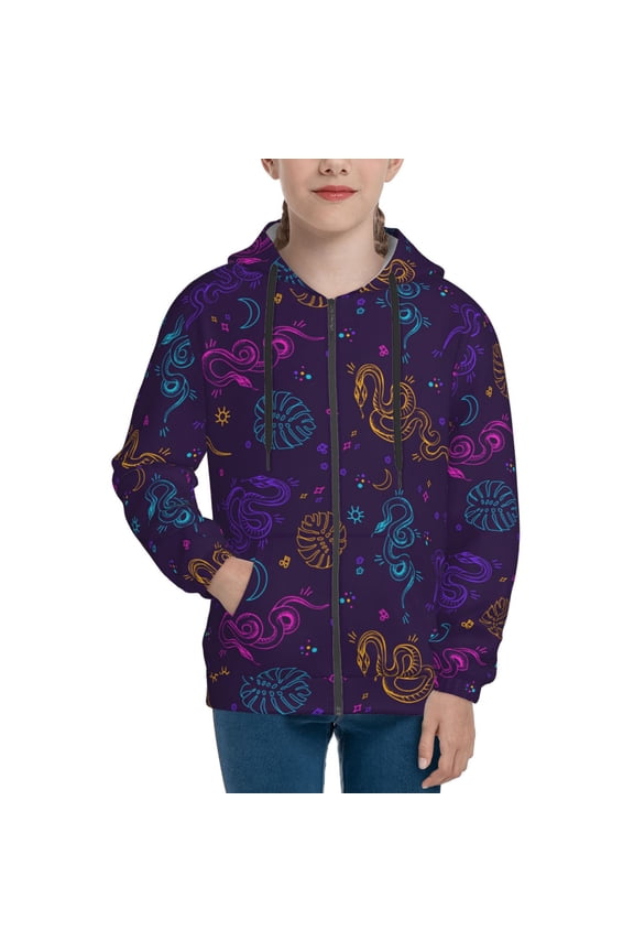 Hoodies for Teen Girls Boys - Gothic Colorful Snake Monstera Warm Boys' Fashion Zip Up Hoodies & Sweatshirts, Boys Girls Kids Clothes Size 14-16 Youth Pullover with Kangaroo Pocket