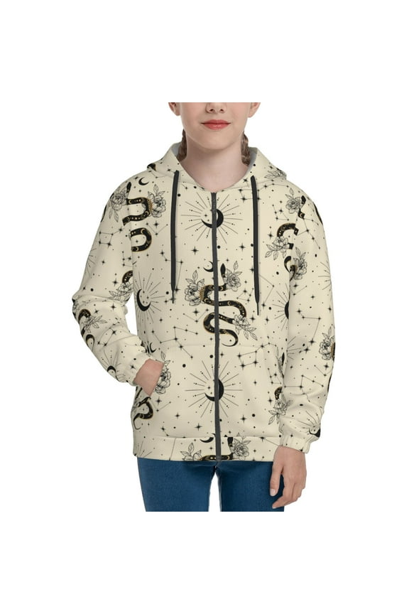 Hoodies for Teen Girls Boys - Gothic Funny Black Snake Moon Warm Boys' Fashion Zip Up Hoodies & Sweatshirts, Boys Girls Kids Clothes Size 14-16 Youth Pullover with Kangaroo Pocket