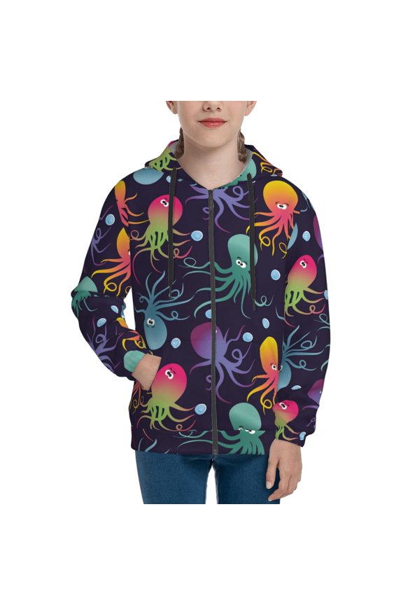 Hoodies for Teen Girls Boys - Gradient Octopus Warm Boys' Fashion Zip Up Hoodies & Sweatshirts, Boys Girls Kids Clothes Size 18-20 Youth Pullover with Kangaroo Pocket