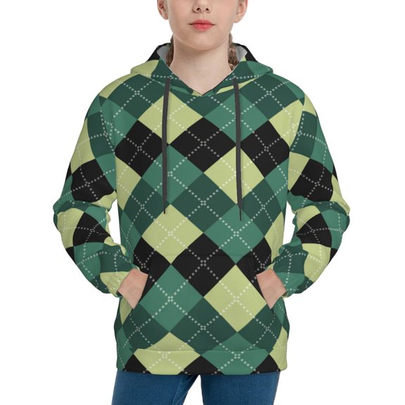Hoodies for Teen Girls Boys - Green Squares Warm Boys' Fashion Hoodies & Sweatshirts, Boys Girls Kids Clothes Size 18-20 Youth Pullover with Kangaroo Pocket