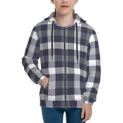 Hoodies for Teen Girls Boys - Grey White Striped Plaid Warm Boys' Fashion Zip Up Hoodies & Sweatshirts, Boys Girls Kids Clothes Size 10-12 Youth Pullover with Kangaroo Pocket