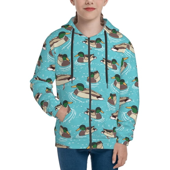 Hoodies for Teen Girls Boys - Mallard Ducks Swimming In The Lake Warm Boys' Fashion Zip Up Hoodies & Sweatshirts, Boys Girls Kids Clothes Size 10-12 Youth Pullover with Kangaroo Pocket