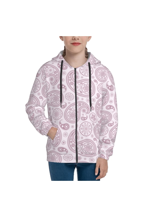 Hoodies for Teen Girls Boys - Mauve Paisley Warm Boys' Fashion Zip Up Hoodies & Sweatshirts, Boys Girls Kids Clothes Size 14-16 Youth Pullover with Kangaroo Pocket