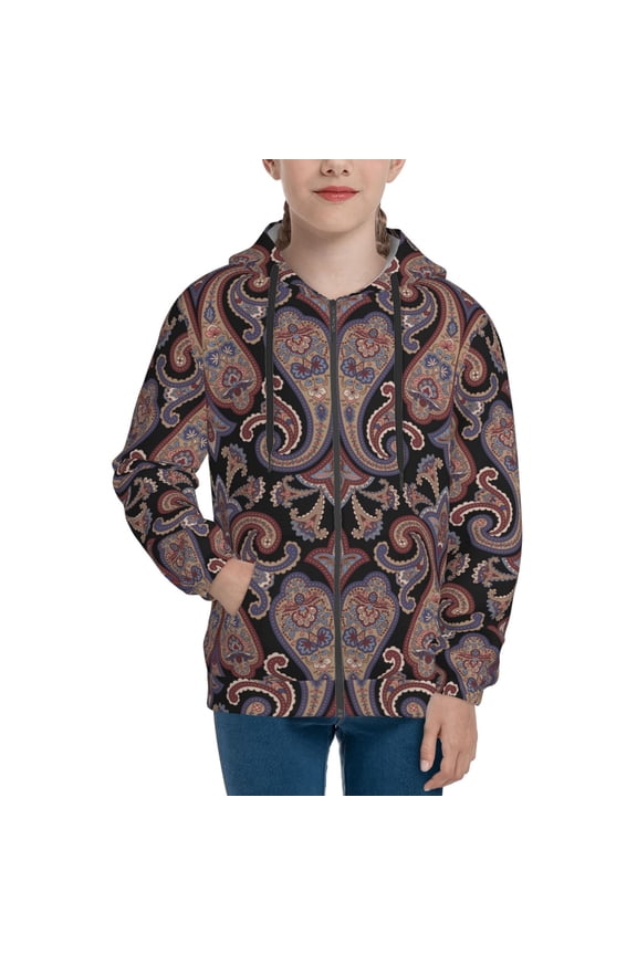Hoodies for Teen Girls Boys - Paisley Pattern No.90118 Warm Boys' Fashion Zip Up Hoodies & Sweatshirts, Boys Girls Kids Clothes Size 18-20 Youth Pullover with Kangaroo Pocket