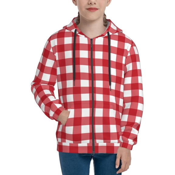 Hoodies for Teen Girls Boys - Red Checkboard Warm Boys' Fashion Zip Up Hoodies & Sweatshirts, Boys Girls Kids Clothes Size 10-12 Youth Pullover with Kangaroo Pocket