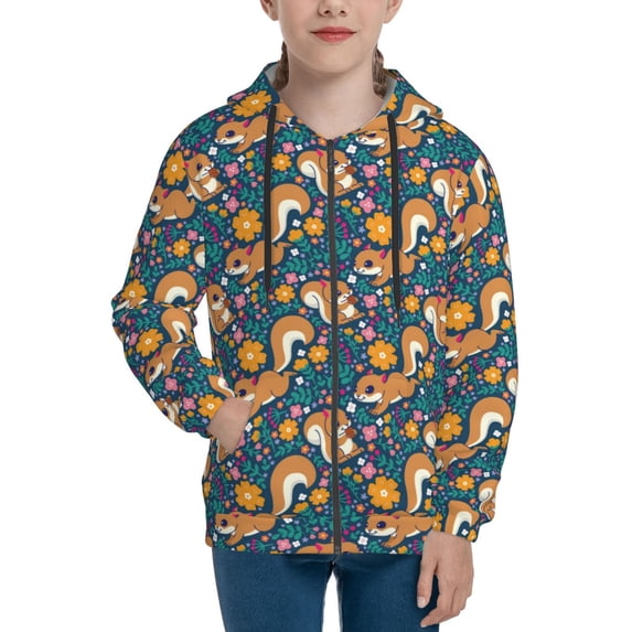 Hoodies for Teen Girls Boys - Squirrel Garden Delight Warm Boys' Fashion Zip Up Hoodies & Sweatshirts, Boys Girls Kids Clothes Size 10-12 Youth Pullover with Kangaroo Pocket