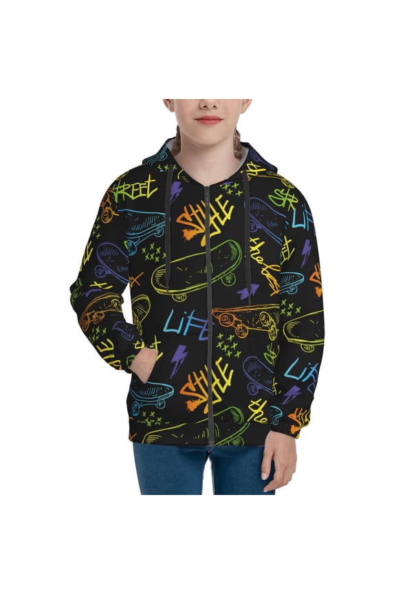 Hoodies for Teen Girls Boys - Technology Lines Skateboard Letters Warm Boys' Fashion Zip Up Hoodies & Sweatshirts, Boys Girls Kids Clothes Size 18-20 Youth Pullover with Kangaroo Pocket