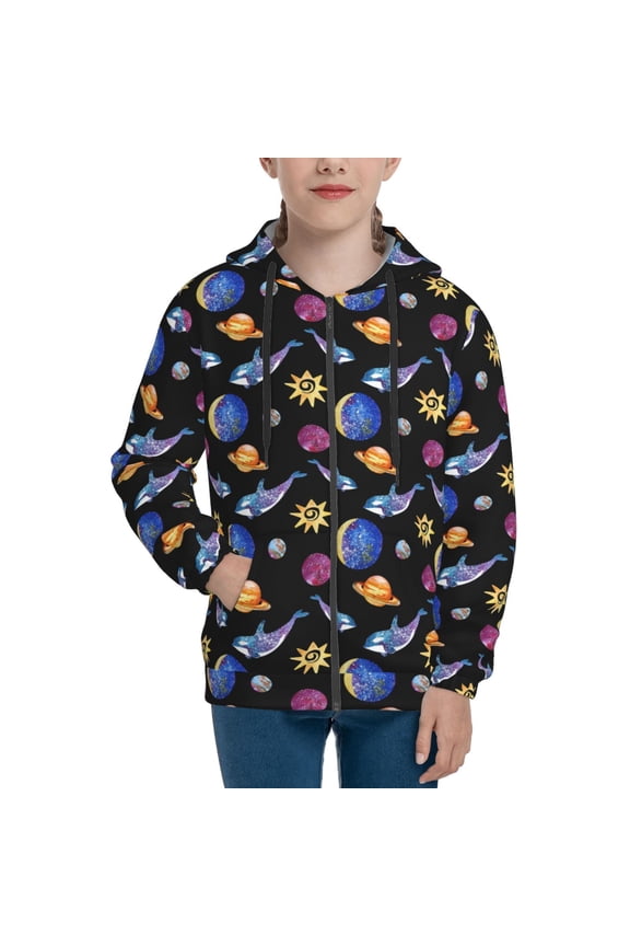 Hoodies for Teen Girls Boys - Whales In Space Warm Boys' Fashion Zip Up Hoodies & Sweatshirts, Boys Girls Kids Clothes Size 14-16 Youth Pullover with Kangaroo Pocket