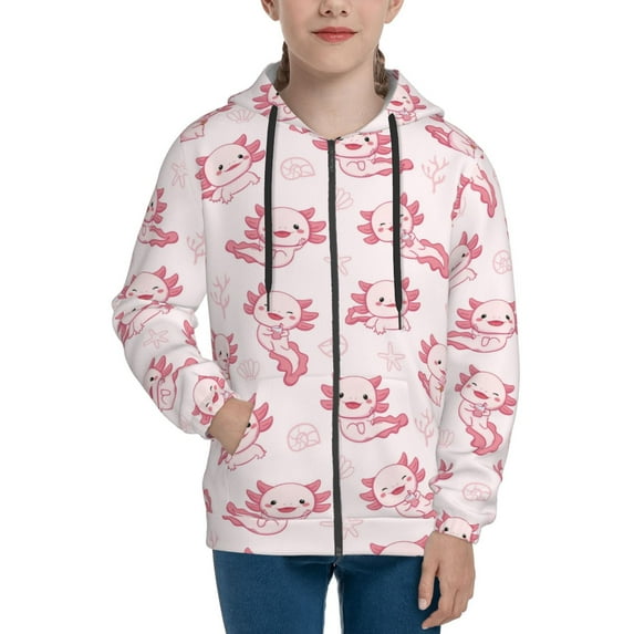 Hoodies for Teen Girls Boys - axolotl salamander funny pink Warm Boys' Fashion Zip Up Hoodies & Sweatshirts, Boys Girls Kids Clothes Size 7-8 Youth Pullover with Kangaroo Pocket