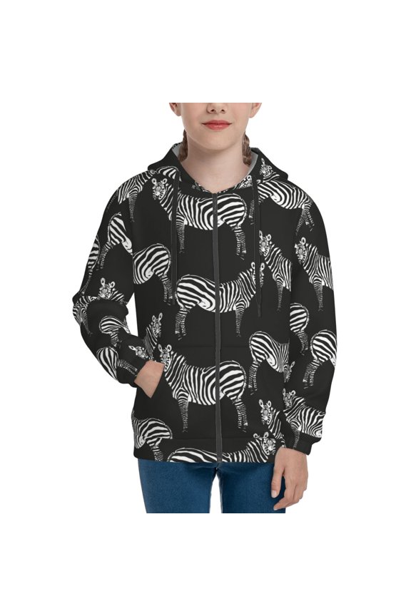 Hoodies for Teen Girls Boys - cool black zebra Warm Boys' Fashion Zip Up Hoodies & Sweatshirts, Boys Girls Kids Clothes Size 10-12 Youth Pullover with Kangaroo Pocket