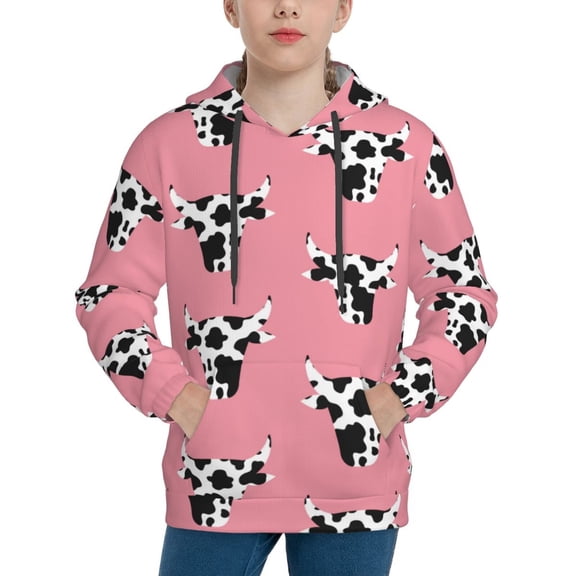 Hoodies for Teen Girls Boys - cute cow head pink print Warm Boys' Fashion Hoodies & Sweatshirts, Boys Girls Kids Clothes Size 10-12 Youth Pullover with Kangaroo Pocket