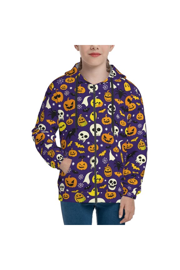 Hoodies for Teen Girls Boys - ghost pumpkins halloween Warm Boys' Fashion Zip Up Hoodies & Sweatshirts, Boys Girls Kids Clothes Size 14-16 Youth Pullover with Kangaroo Pocket