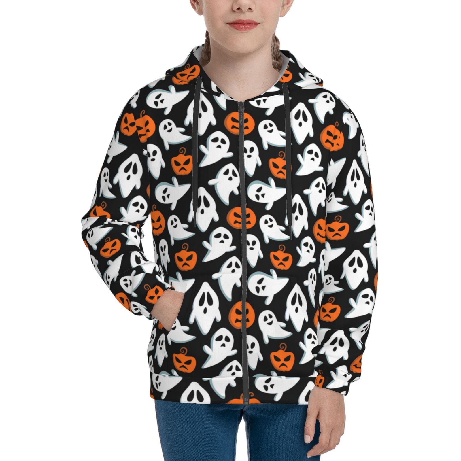 Kids Spooky Halloween Hoodie – Cozy Cotton Fleece or Lightweight Sports Fabric main image 0