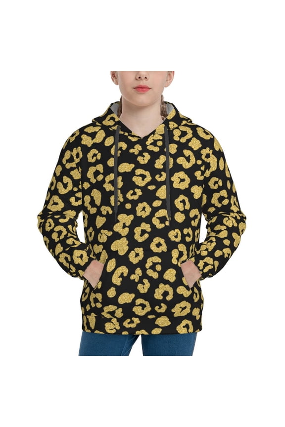 Hoodies for Teen Girls Boys - shiny Golden leopard black Warm Boys' Fashion Hoodies & Sweatshirts, Boys Girls Kids Clothes Size 18-20 Youth Pullover with Kangaroo Pocket