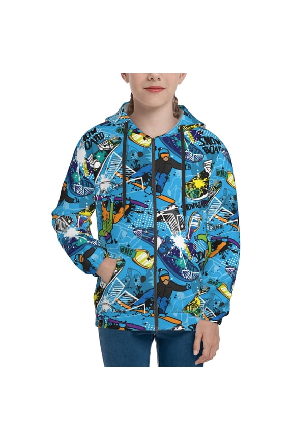 Hoodies for Teen Girls Boys - snow board blue Warm Boys' Fashion Zip Up Hoodies & Sweatshirts, Boys Girls Kids Clothes Size 14-16 Youth Pullover with Kangaroo Pocket