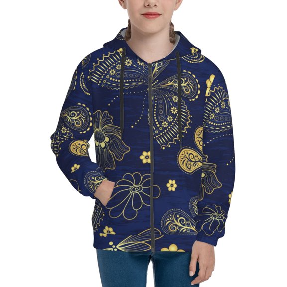 Hoodies for Teen Girls Boys - vintage golden butterfly Warm Boys' Fashion Zip Up Hoodies & Sweatshirts, Boys Girls Kids Clothes Size 18-20 Youth Pullover with Kangaroo Pocket