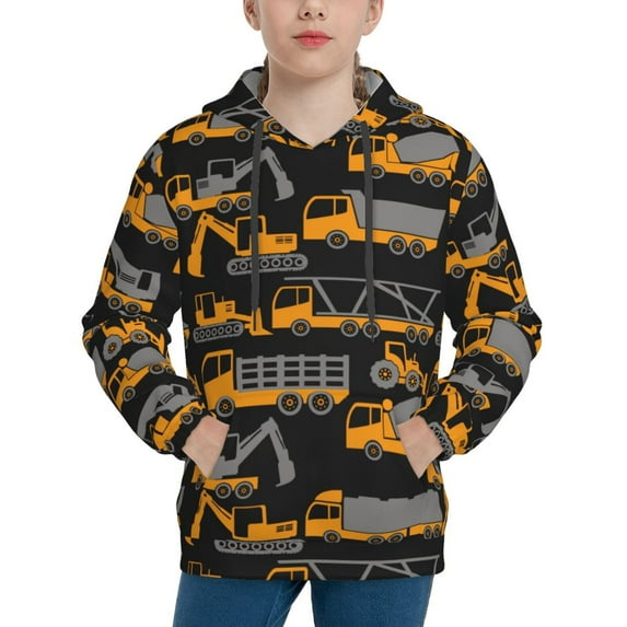 Hoodies for Teen Girls Boys - yellow excavator Warm Boys' Fashion Hoodies & Sweatshirts, Boys Girls Kids Clothes Size 7-8 Youth Pullover with Kangaroo Pocket