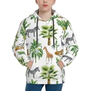 Hoodies for Teen Girls Boys - zebra tiger Giraffe Tropical palm tree Warm Boys Fashion Hoodies & Sweatshirts, Boys Girls Kids Clothes Size 14-16 Youth Pullover with Kangaroo Pocket