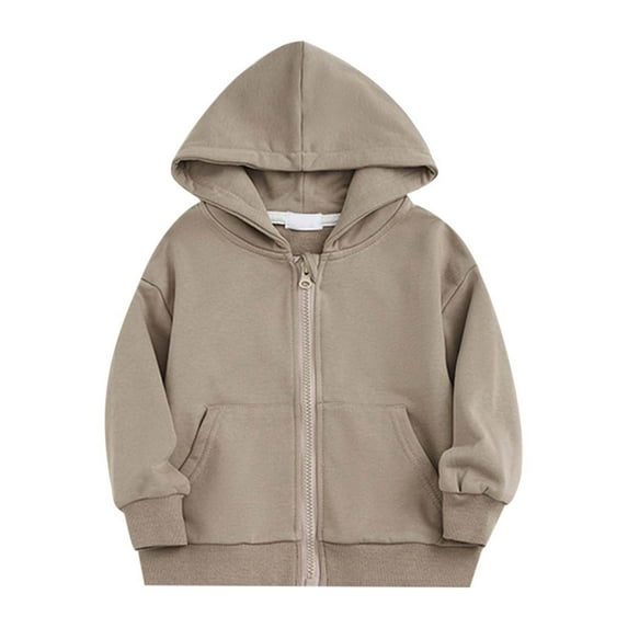 Hoodies for Teen Girls Graphic Toddler Baby Boy Girl Zip Up Hoodies Solid Color Hooded Sweatshirt Long Sleeve Jacket Casual Outerwear Fall Clothes A-Khaki, 4-5 Years