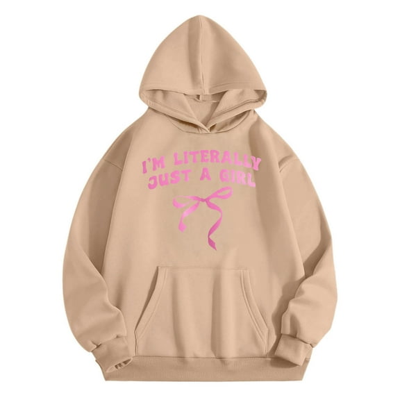 Hoodies for Teen Girls Kids Hoodies Sweatshirts Winter Warm Bow Print Long Sleeve Pocket Hooded Sweatshirt for Toddler Kids Casual Outfit Pullover Tops Khaki 2-3 Years