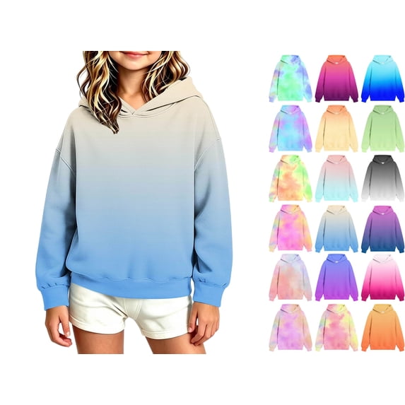 Hoodies for Teen Girls Oversized Sweatshirts Girls Ombre Hoodie Gradient Color Pullover No-Drawstring Long Sleeve Relaxed Fit Casual Sweatshirt for Fall Winter School Daily Wear (Ages 3-14 Years)