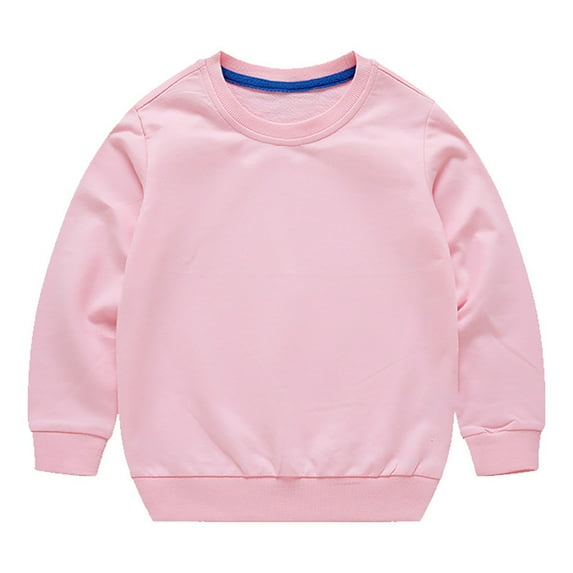 Hoodies For Teens Boys Newborn Toddler Boys Girls Solid Color Long Sleeve Round Neck Pullover Sweatshirt Threaded Neckline Sweatshirts Hoodies Size 10 12 14-16 Pink