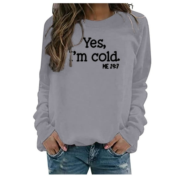 Hoodies for Trendy Looks! HIMIWAY Hoodies for Women Women's Autumn And Winter Print Large Size Loose Long-Sleeved Round Neck Fleece Thick Sweater Gray S