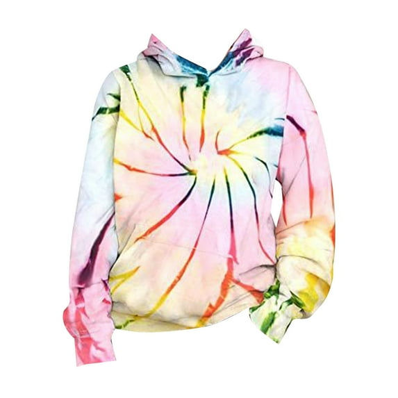Hoodies,Unisex Kids Tie Dye Sweatshirt Boys Girls Hooded Kangaroo Pocket Pullover Hoodies,Hoodie ,Yellow,13-14 Years