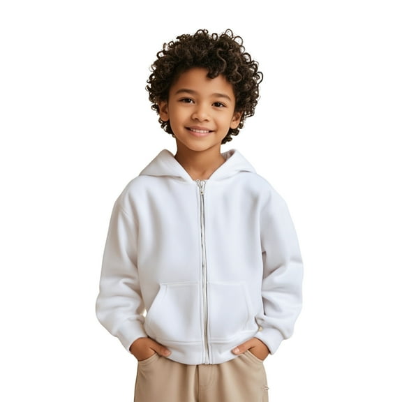 Hoodies White Full Zip Up Hooded Long Sleeve Casual Basic Pullover Sweatshirt Hoodie Fall Clothes Child Clothes for Girls 7-8 Years Boys Girls Fashion