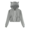 thumbnail image 1 of Hoodies Woman Casual Solid Long Sleeve Zipper Pocket Shirt Cat Hooded Sweatshirt Tops, 1 of 4