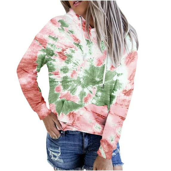 Hoodies Woman Women Plus Size Tie-Dye Printed Gradient Pullover Long Sleeve Sweatshirt Top