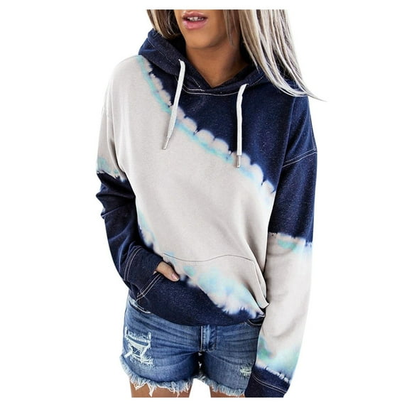 Hoodies Woman Clearance, Women Plus Size Tie-Dye Printed Gradient Pullover Long Sleeve Sweatshirt Top