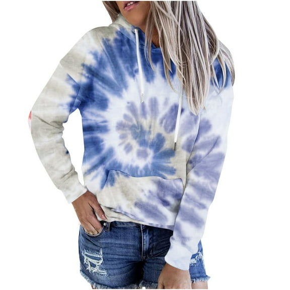Hoodies Woman Women Plus Size Tie-Dye Printed Gradient Pullover Long Sleeve Sweatshirt Top