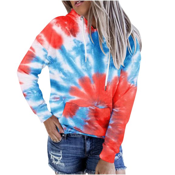 Hoodies Woman Women Plus Size Tie-Dye Printed Gradient Pullover Long Sleeve Sweatshirt Top