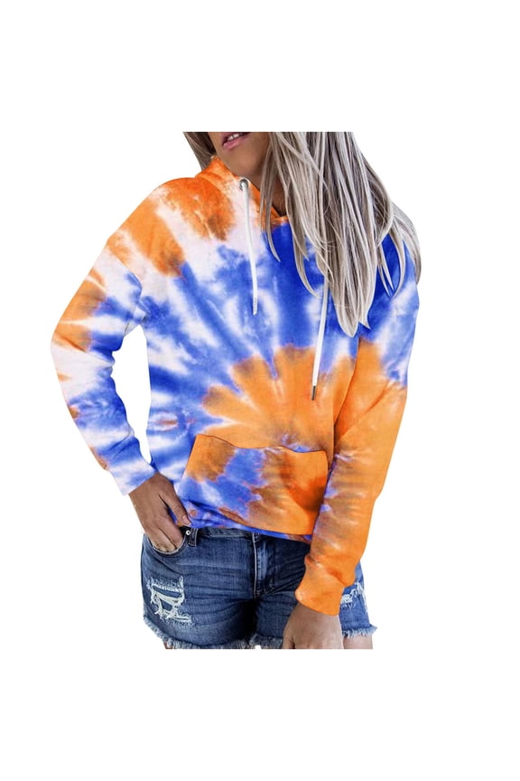 Hoodies Woman Women Plus Size Tie-Dye Printed Gradient Pullover Long Sleeve Sweatshirt Top