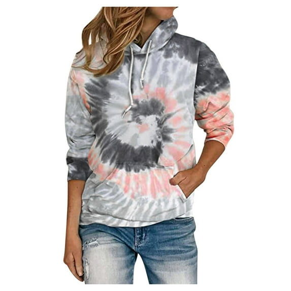 Hoodies Woman Clearance, Women Plus Size Tie-Dye Printed Gradient Pullover Long Sleeve Sweatshirt Top