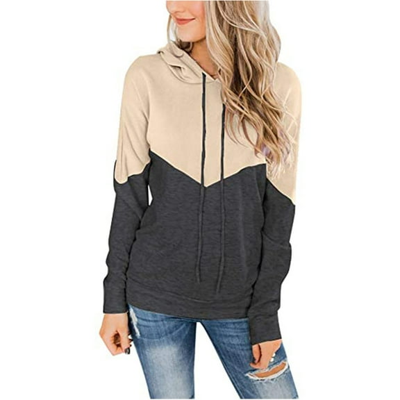 Hoodies Woman Women's Casual Color Block Hooded Long Sleeve Loose Pullover Tops