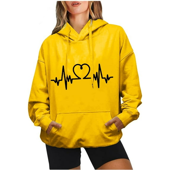 Hoodies Woman Clearance, Women's Hoodies Heart Print Loose Casual Long Sleeve Sweatshirt Tops