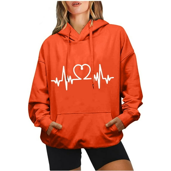 Hoodies Woman Women's Hoodies Heart Print Loose Casual Long Sleeve Sweatshirt Tops