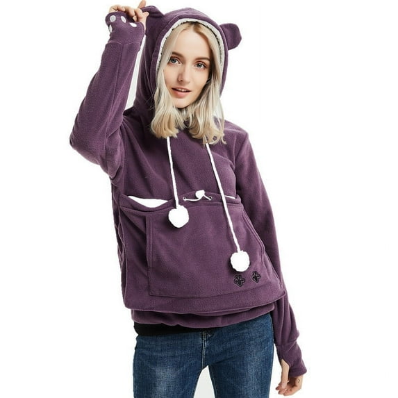 Hoodies Woman Clearance, Women' s Sweatshirt Furry Friends Pouch Hood Tops Carry Cat Breathable Pullover Blouse